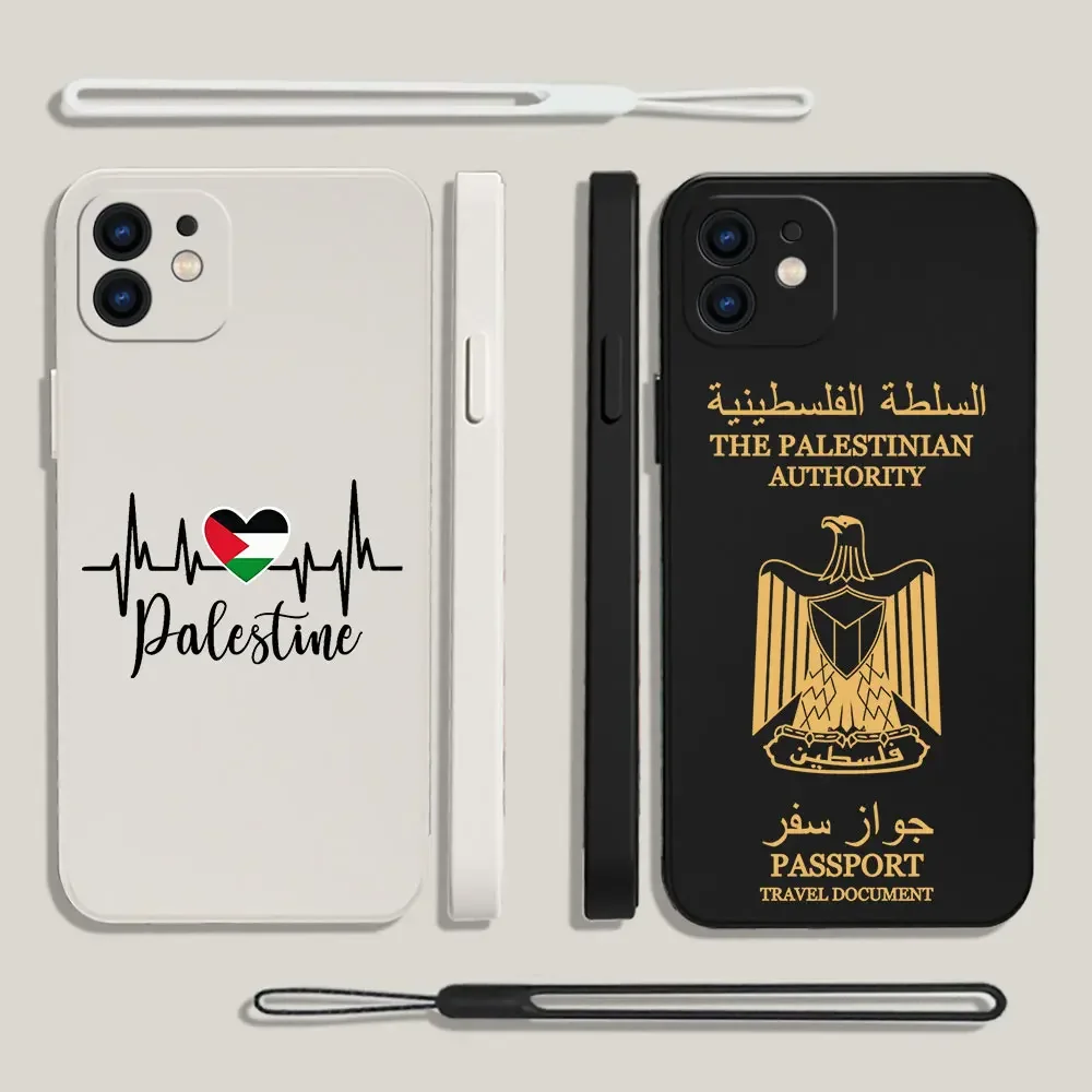 Palestine Flag Map Passport Phone Case For iPhone 16 15 14 13 12 11 Pro Mini X XR XS MAX SE20 8 Plus Cases with Hand Strap