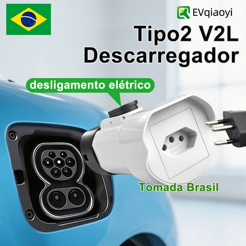 

EVqiaoyi Descarregador Type2 V2L for BYD Vehicle-to-Load Discharger Descarga Adapter with 16A Brazilian Socket for Camping