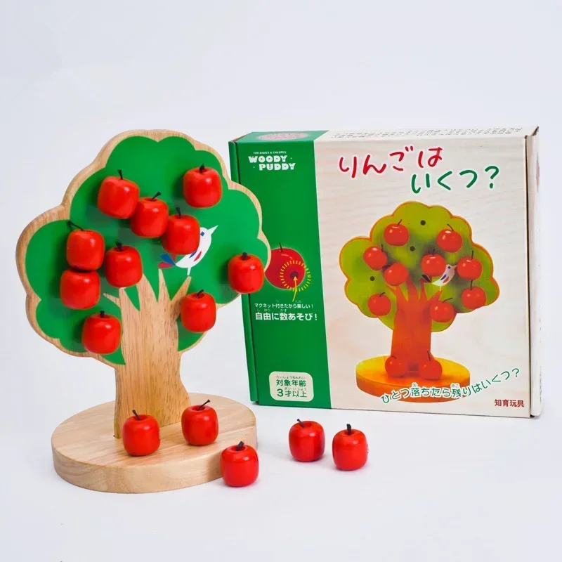 [ Funny ] DIY Wood Magnetic apple tree blocks model Wooden fancy early education toys baby learn&Grow mathematics toy best gift