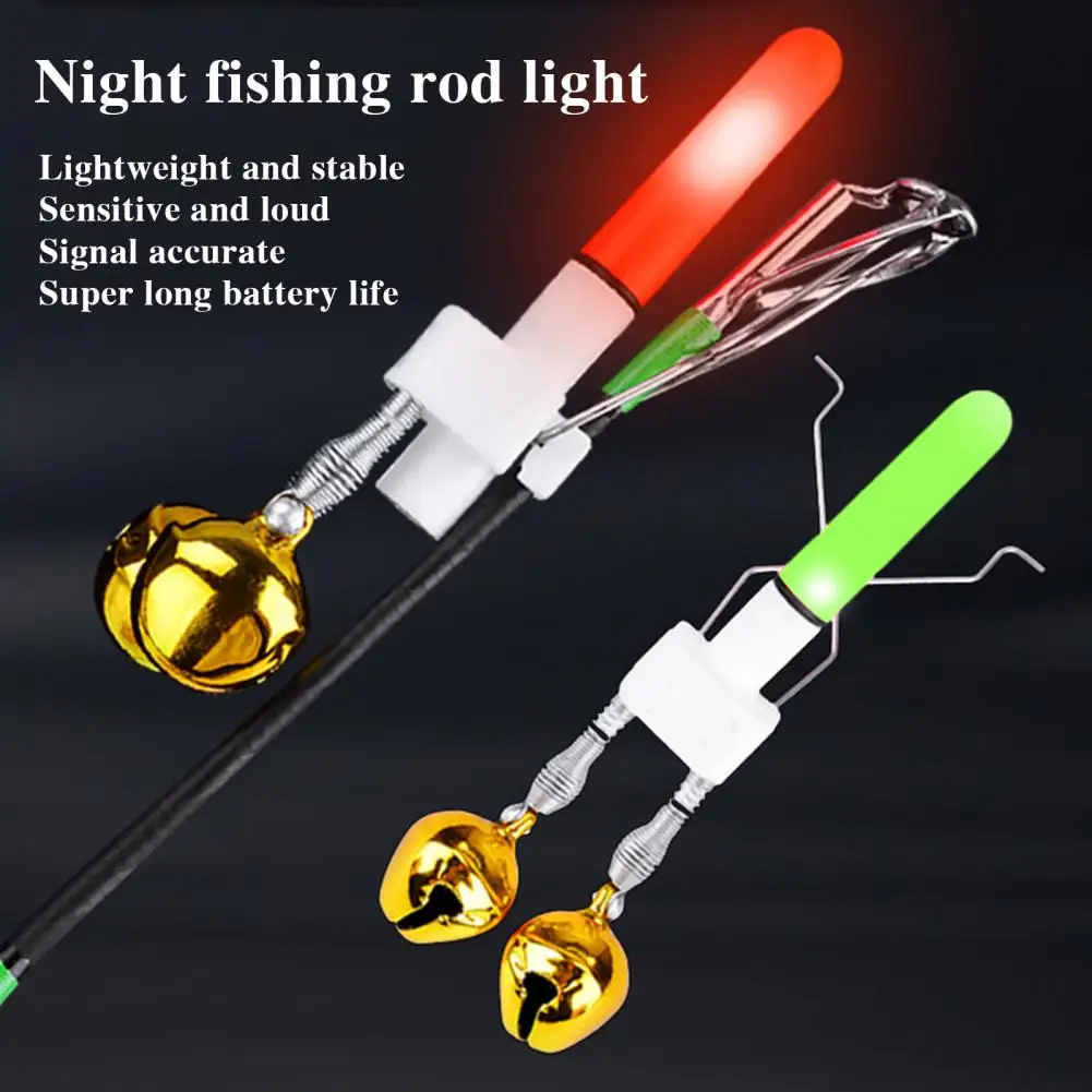 Fishing Rod Tip Light with Dual Bells Fishing Bite Alarm LED Lamp Night Fishing Pole Tip Strike Sensor Alert Light