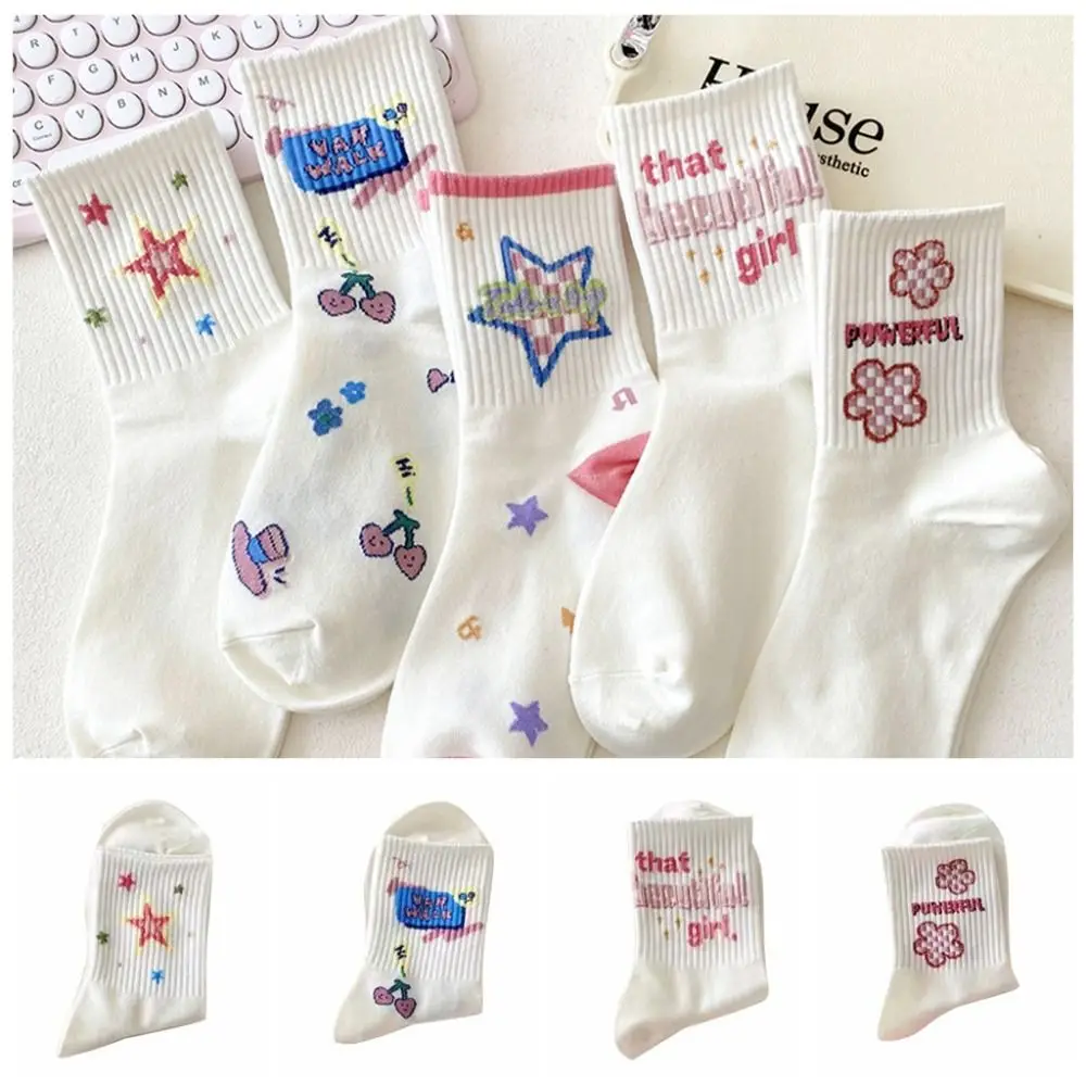 

Elastic Y2K Flower Ankle Socks Letter Cherry Star Short Socks JK Japanese Style Cartoon Mid-Calf Socks Girl