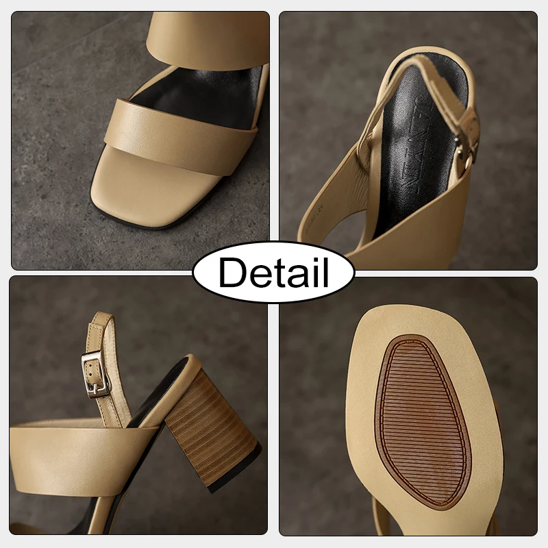 JOZHAMTA Size 34-39 Sandals Women 2023 Genuine Leather High Heels Shoes For Women Summer Chunky Heel Buckle Elegant Sandalias