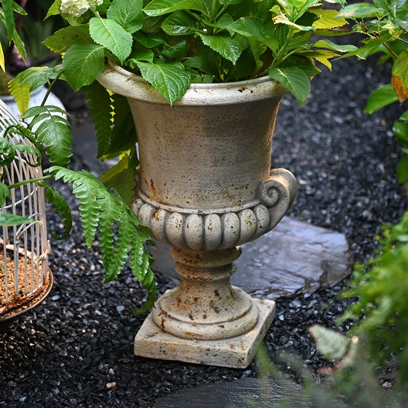 Antique Roman Column Flower Pot European-Style High Foot Design Planter Large Trophy Planter Garden Villa Photography Props