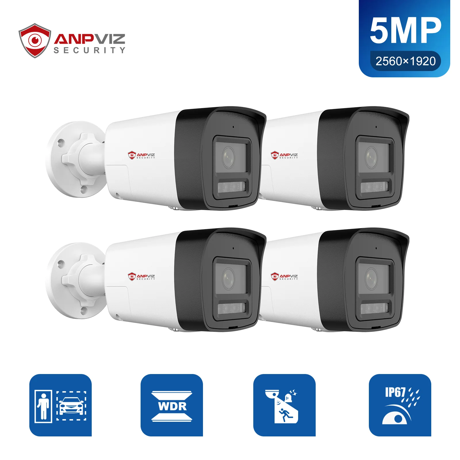 US Stock Anpviz 5MP POE IP Bullet Camera Outdoor Smart Dual-Light Color Vu 30m Human/Car Detection IP67 Strobe Light Audio Alarm