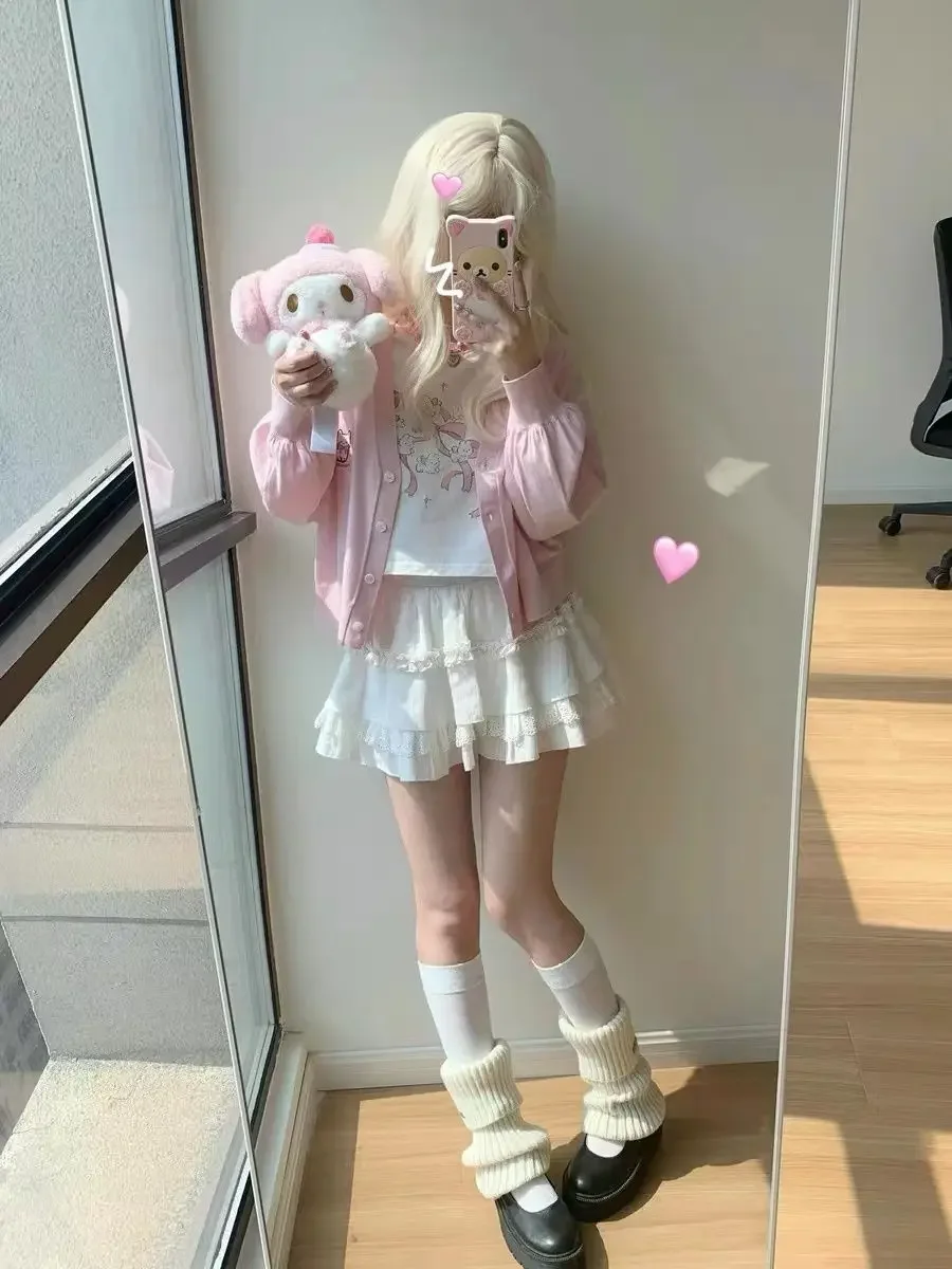 Kawaii Y2k coniglio fiocco rosa t-shirt donna stile giapponese dolce cartone animato manica corta Tees Fashion Chic Harajuku carino o-collo top