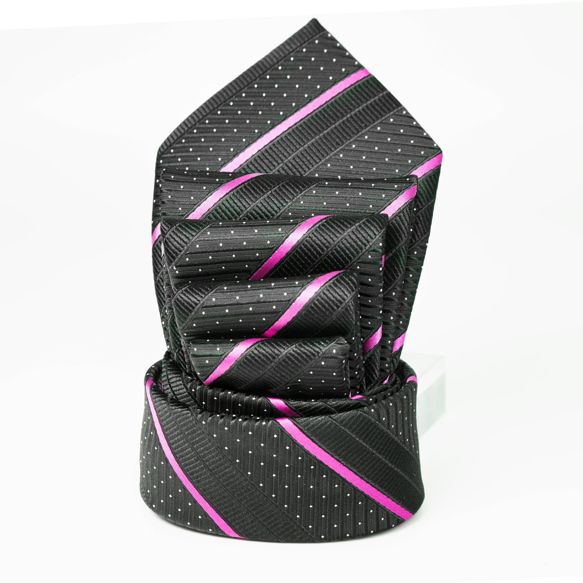 Elegante Herren-Seidenkrawatte mit Streifenmuster in Schwarz, Lila und Rot, für Anzug, formelle Anlässe, Hochzeit, Business, klassisches Luxus-Mode-Accessoire – Detail 7