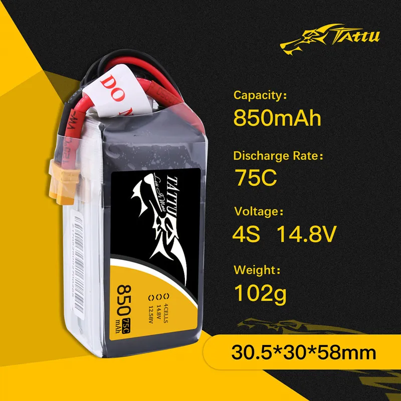 Original TATTU 75C 850mAh 11.1V/14.8V LiPo Battery For RC Helicopter Quadcopter FPV Racing Drone Parts With XT30/XT60