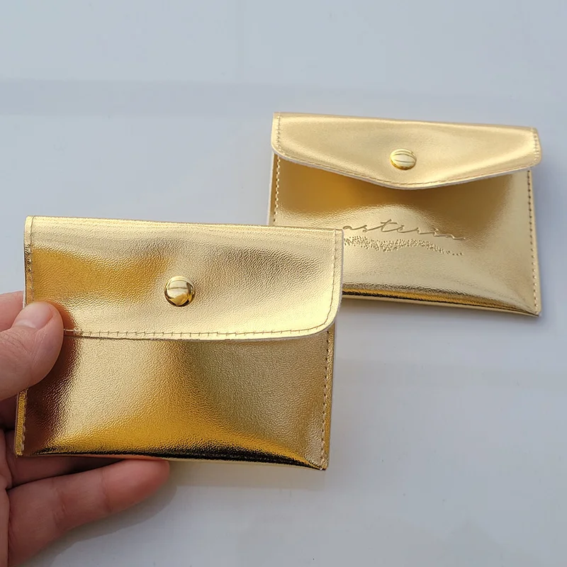 Gold Leather Envelope Bags 10x8cm 10x10cm 12x12cm pack of 50 Ring Studs Necklace Jewelry Packaging Dust Sack