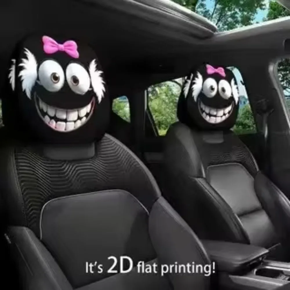 2 Pieces of Best-selling Hooded Emoticon Car Headrest Covers, A Must-have for Your Journey, Stain-proof and Oil-proof