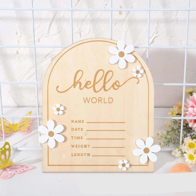 Wooden Baby Name Sign Hello Newborns Welcome Plaque Decorative Photoshoots Props for Nursery and Home Decor