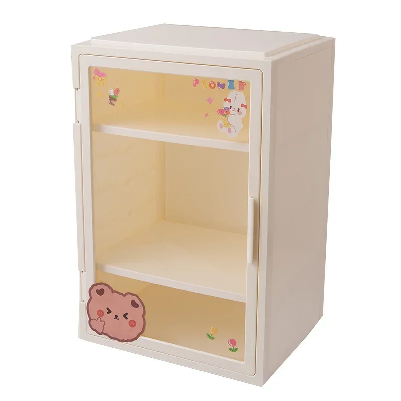 

Pink Storage Cabinet Multi-function Storage Desk Perspective Cabinet Door Bedroom Furniture Height Adjustment Display Stand