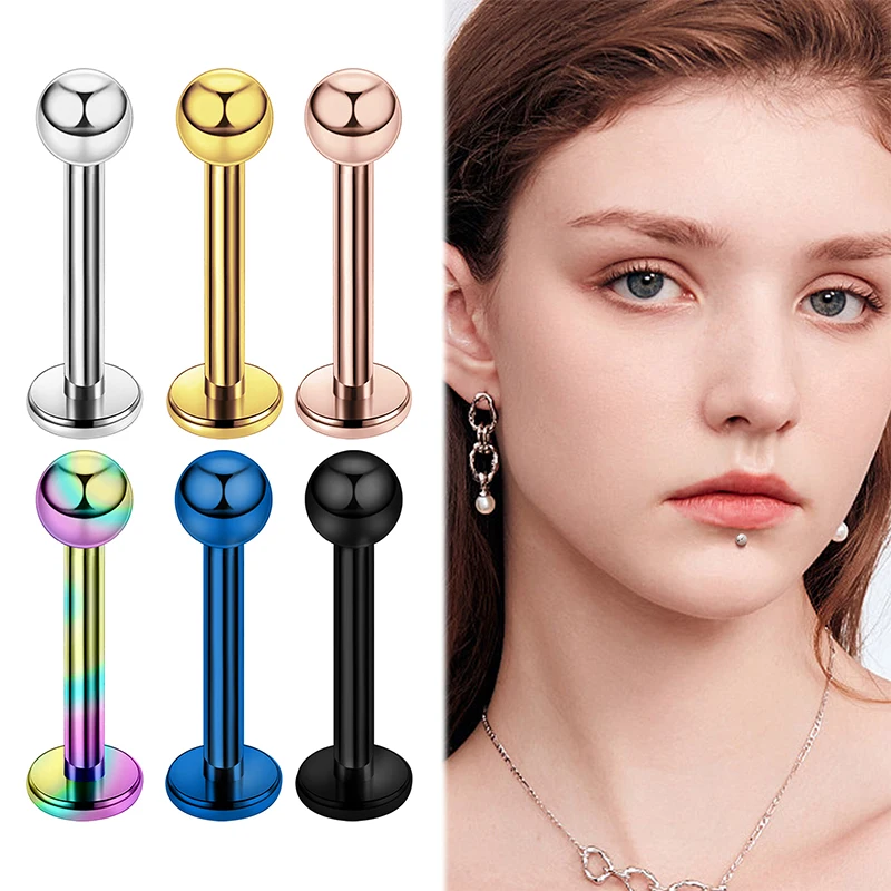1pc 16G Stainless Steel Tongue & Ear Studs - Plated Spherical Body Piercing Jewelry, Fashionable Ball Piercings for Men & Women