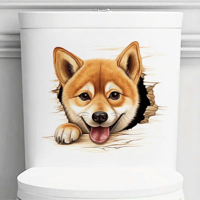 

DK120# Cute Shiba Inu Self-Adhesive Toilet Stickers,Wall Decal Removable, Vinyl Car Sticker for Bathroom Decor