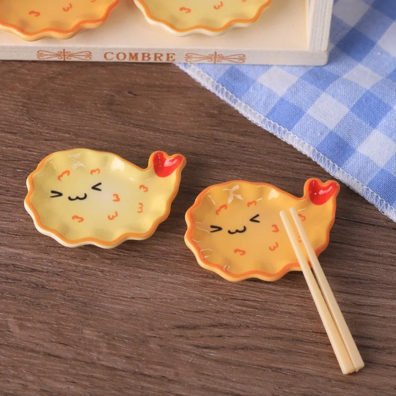 10 Pcs Cute Shrimp Tail Small Plate Simulation Miniature Food And Play Tray Decoration