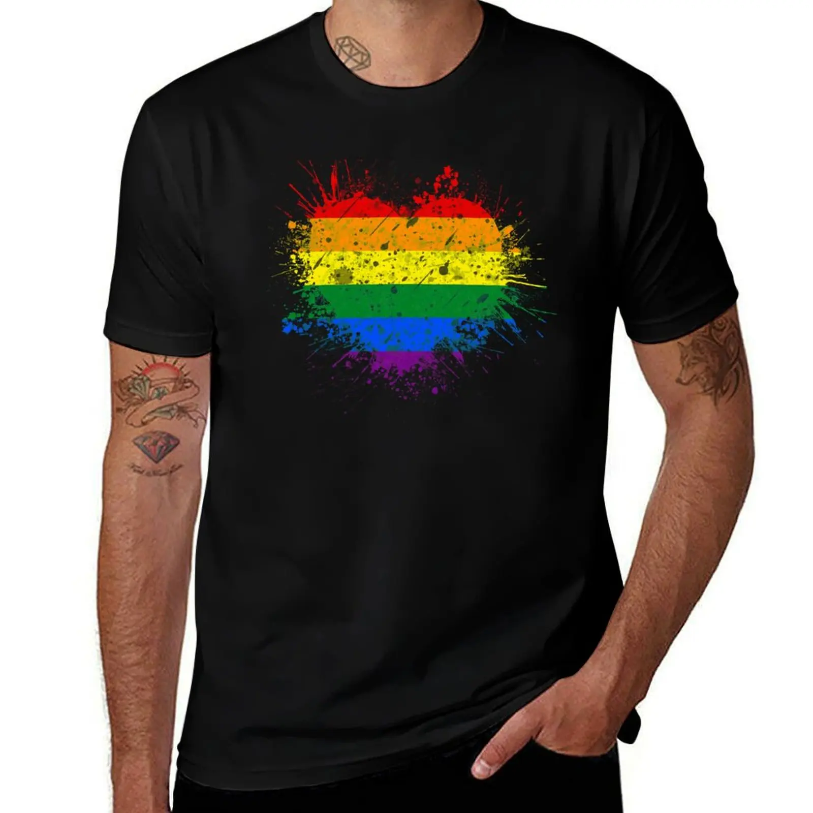 Rainbow Heart Pride T-Shirt Holiday Party for Men T-Shirt