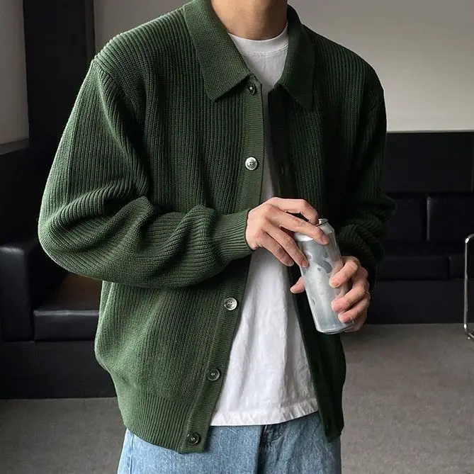 

Осенне-зимний мужской вязаный кардиган большого размера 300 Pou, свободный крой, винтажный свитер-жакет, модный брендовый свитер с воротником-бомбер