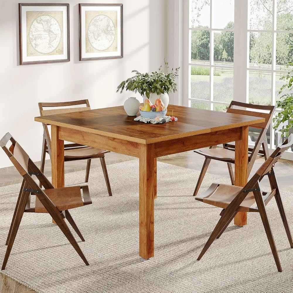 Mesa de comedor de madera, mesa de cocina de granja para sala de estar, mesa de cena cuadrada para 4 personas con patas de madera, ceja rústica