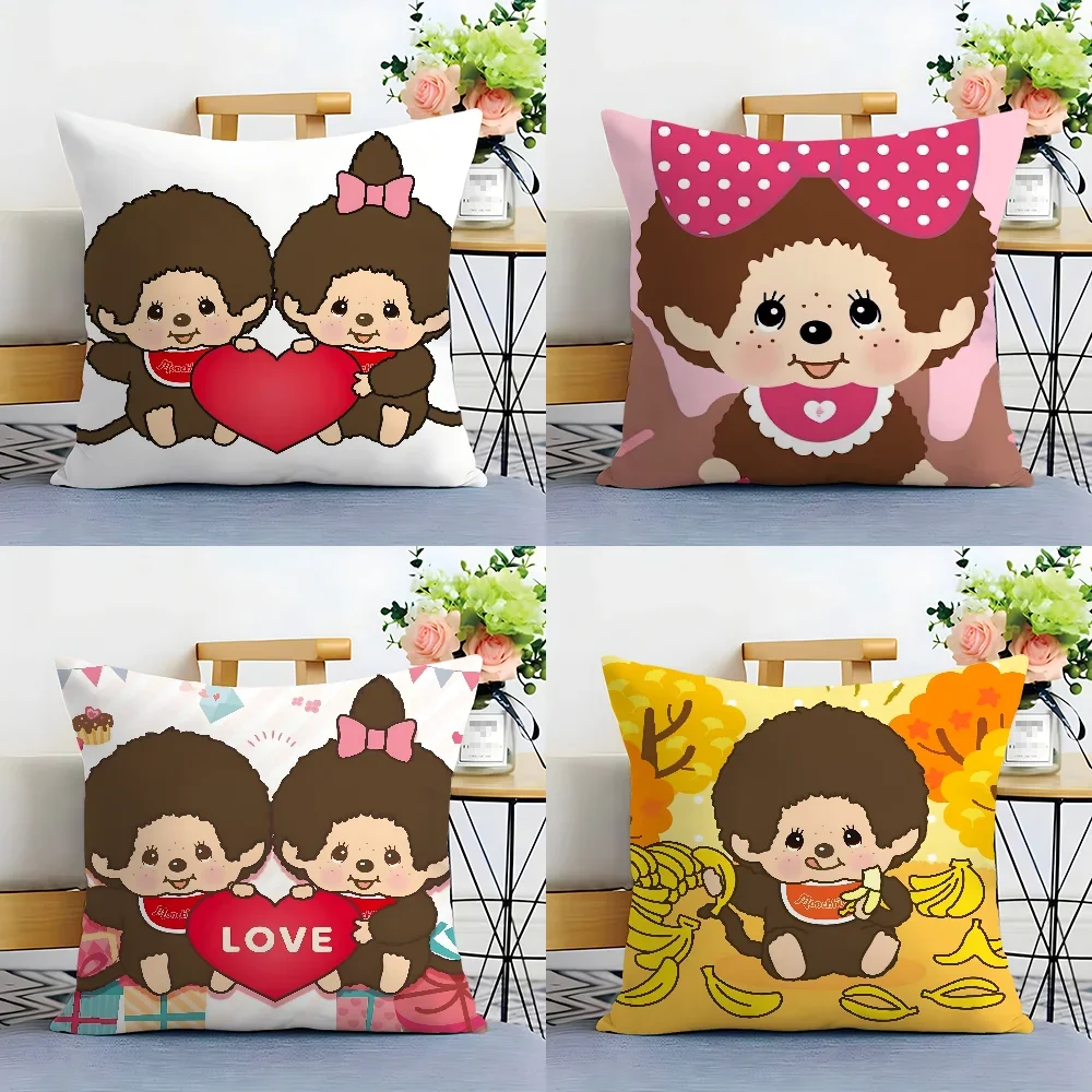 Cartoon M-Monchhichis Pillow Case Plush Fabric Soft  Pillowcase Double Sided Print Cushion Cover Household Gifts