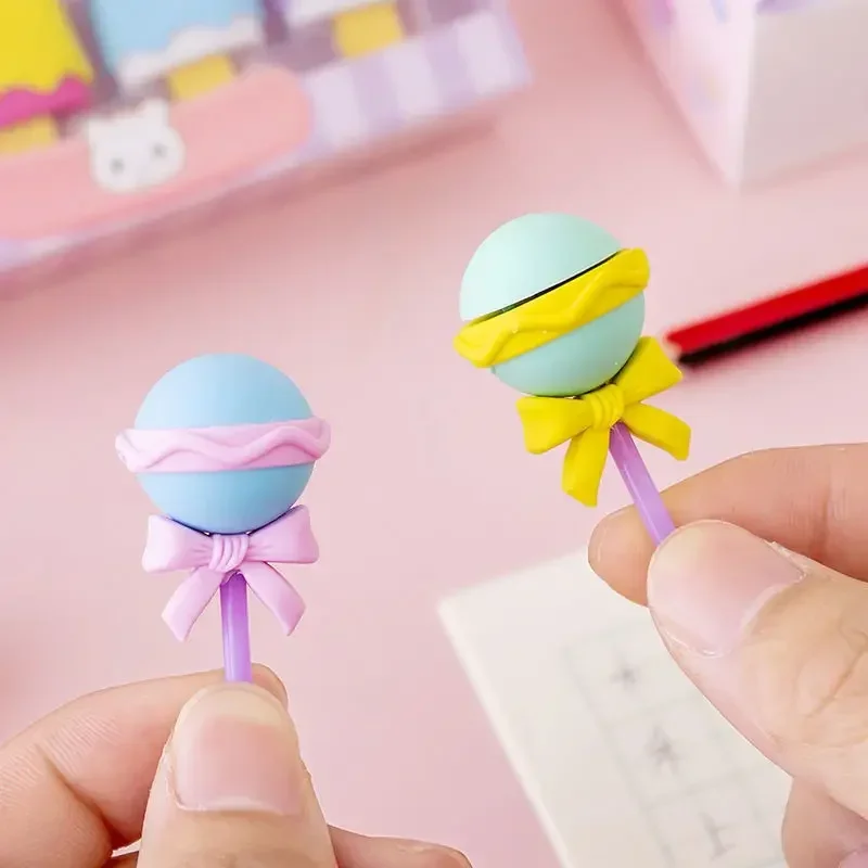 4pcs Cute Lollipop Ice Cream Shape Erasers Kawaii Stationery Cute Dessert Rubber Pencil Eraser for Kids School Office Supplies