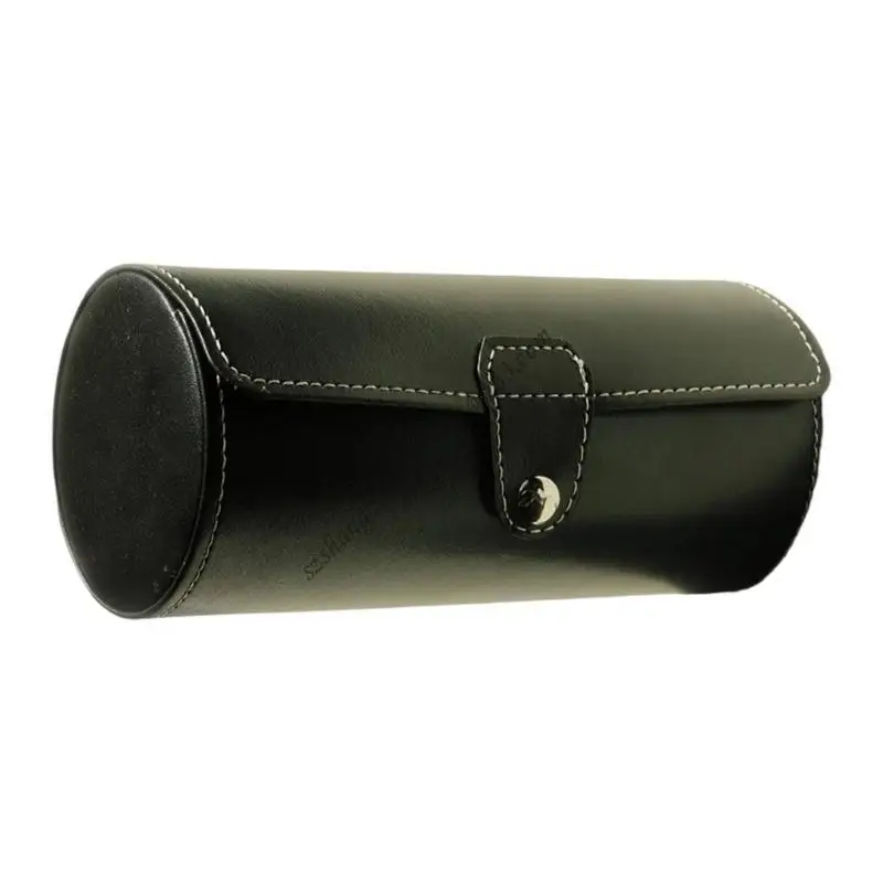 

Q6RB Stylish Leather Jewelry Storage Case Compact Cylindrical Design Leather Texture for Watches Bracelets and Earrings