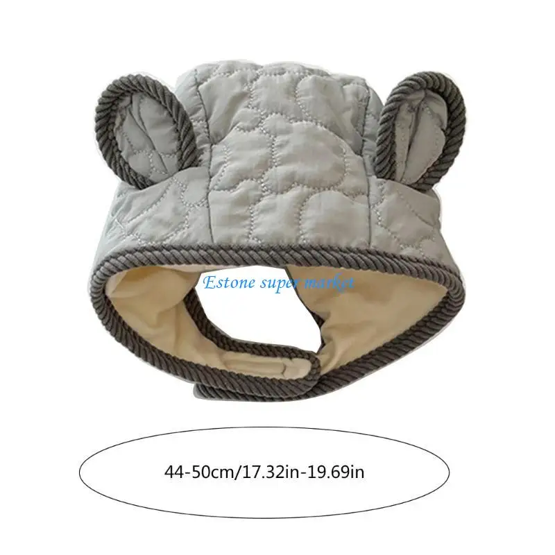 090B قبعة صغيرة دافئة لطيف الدب آذان مبطن بونيه قبعات الطيار الناعمة للبنين والبنات #6