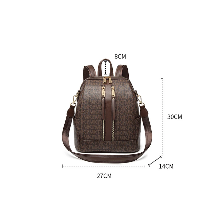 Luxo grande capacidade retro mochila cor sólida carta impressão feminina viajando bolsa de ombro casual alça ajustável bolsa