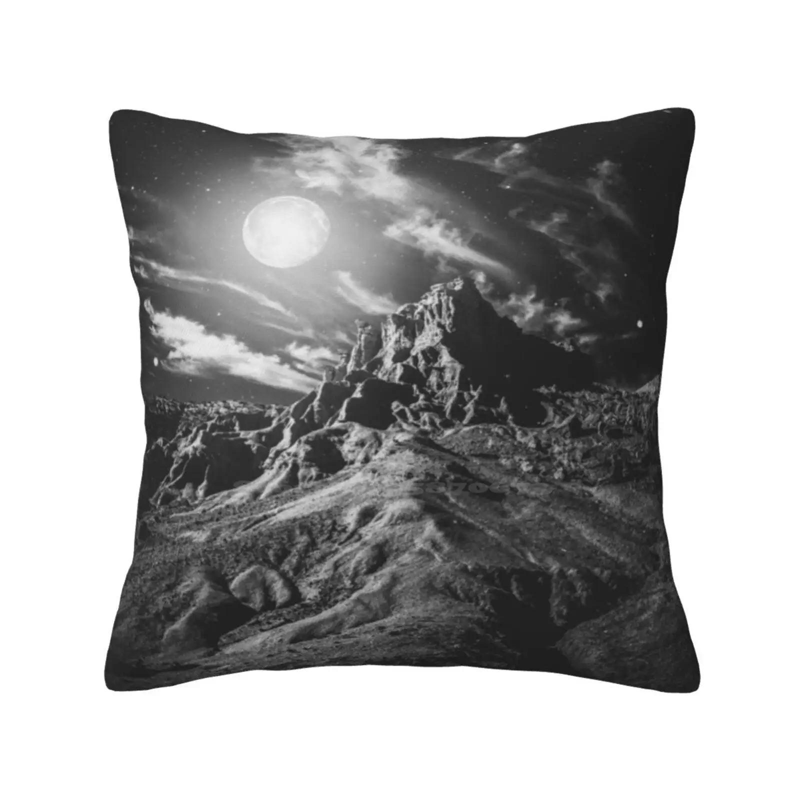 Moonlight Madness Soft Comfortable Pillowcase Moonlight Madness Black And White Glow Landscape Clouds Sky Desert Night Stars