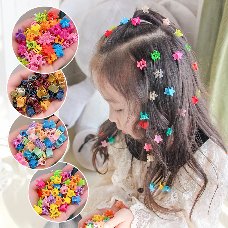 20pcs Children\'s Colorful Updo Mini Grab Clips Hair Accessories Cute Flower Butterfly Broken Hair Clip Girls\' Braided Hairpins