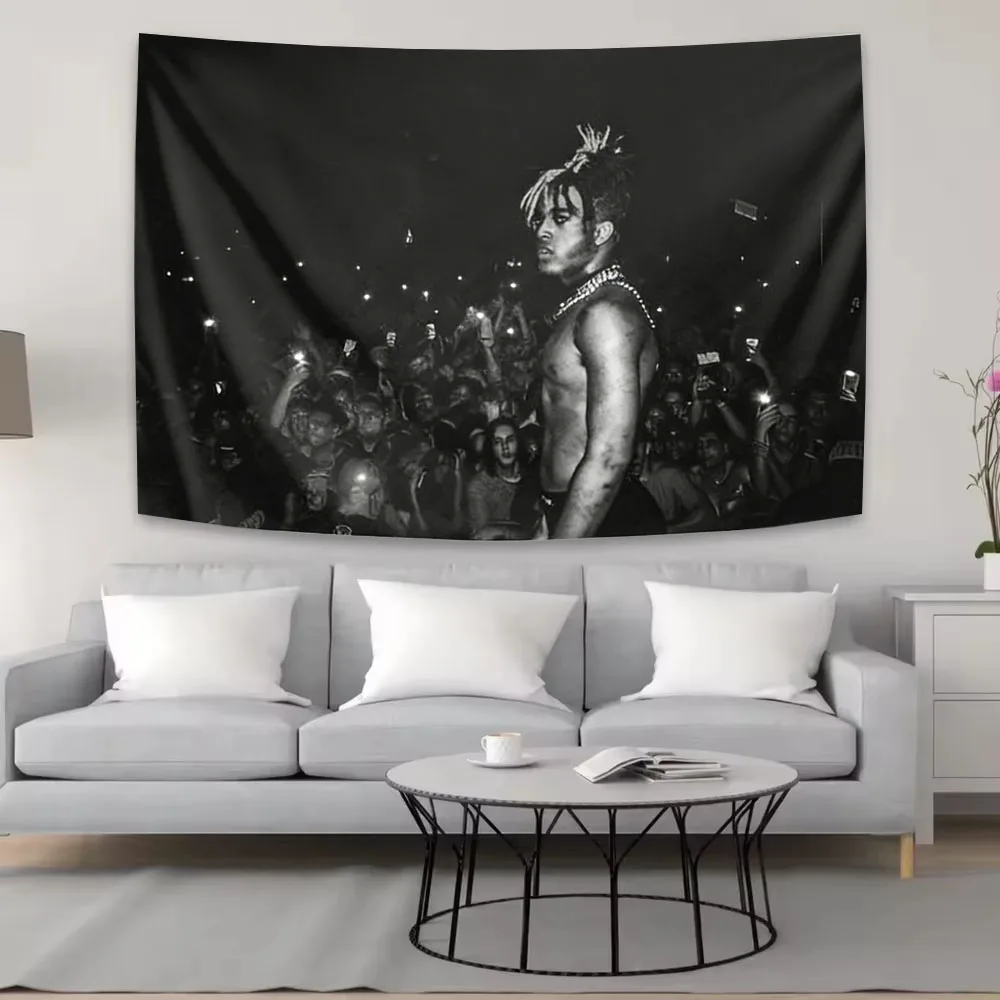 XXXTentacion Schwarz-Weiß Wandteppich Wandkunst Ästhetische Raumdekoration Hip-Hop Rap Musik Fans Wandbehang für Schlafzimmer Wohnheim Wohnzimmer