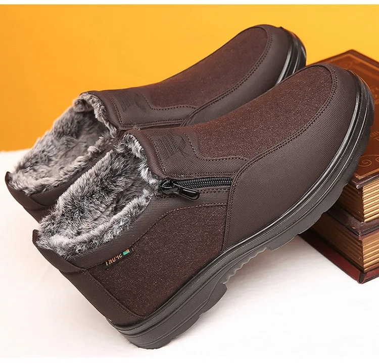Herren Winter Fleece-gefütterte Warme Slip-On Stiefel mit Seitenreißverschluss Rutschfeste Dicke Sohle Thermo-Baumwollschuhe für Ältere – Detail 13