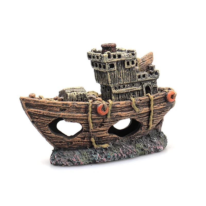 ABHG Aquarium Pirate Fish Ship Landscaping Resin Tank Statue Mini Shipwreck Ornament Ornamental Fish Shelter Accessory Decor