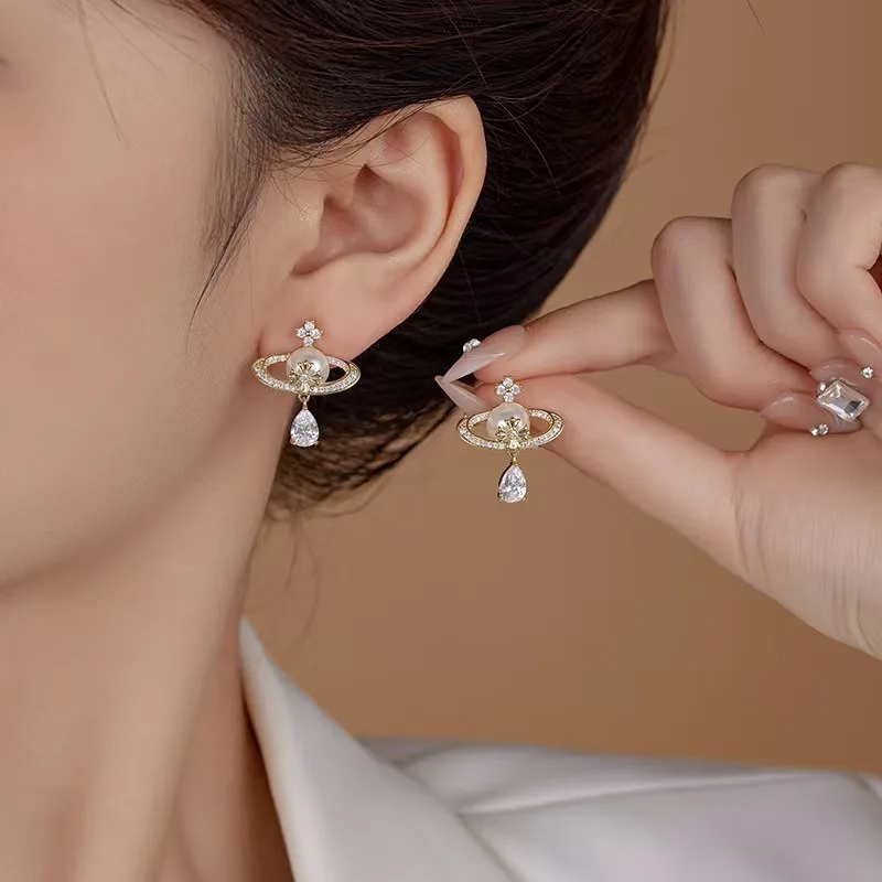 الزركون قطرة الماء اللؤلؤ القرط للنساء الفرنسية الرجعية لا ثقب الأذن أقراط مشبكية ضوء مجوهرات الزفاف العروس الفاخرة