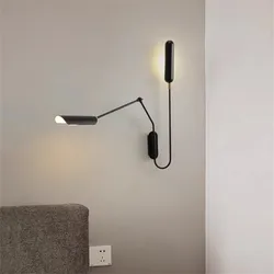 Switch Arm Wall Lamp Industrial Double head long pole rocker arm rotating lamp Bedside Vintage Led Living Room iron reading lamp
