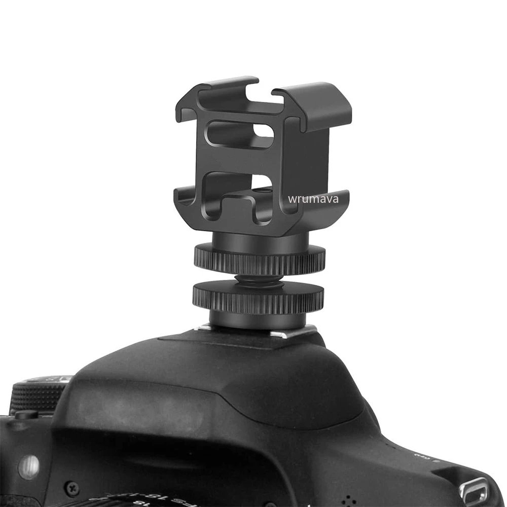 Aluminium Camera Hot Shoe Mount Adapter Video Triple Cold Shoe Bracket Light, LED Monitors Microphones Studio Flash Video Camera