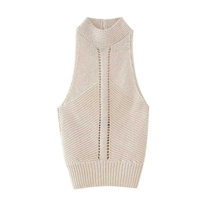 

Женский короткий топ с открытой спиной, вязаный Топ с воротником-стойкой и вырезом на лето