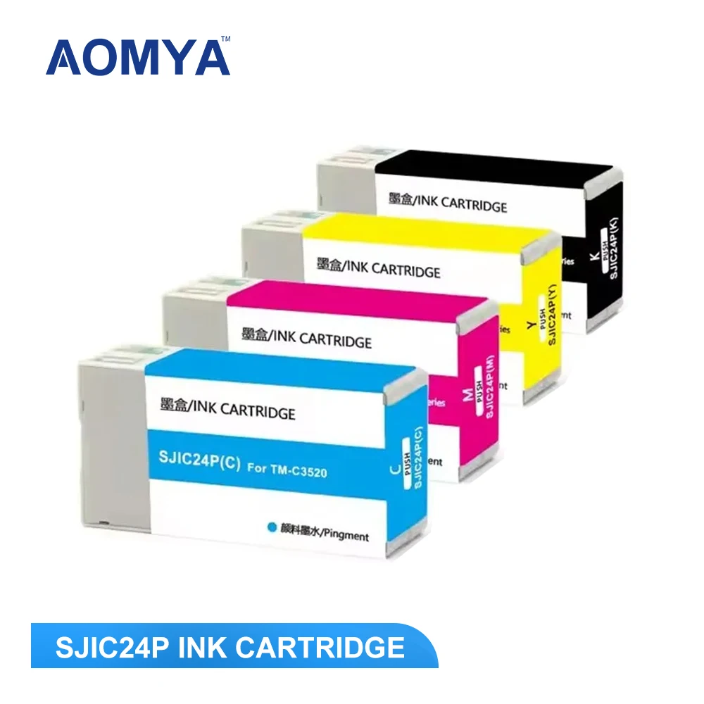 

Aomya SJIC24P ink cartridge Compatible for Epson TM-C3520 TM-C3500 Color Label printer SJIC24P CMYK with pigment ink and Chip