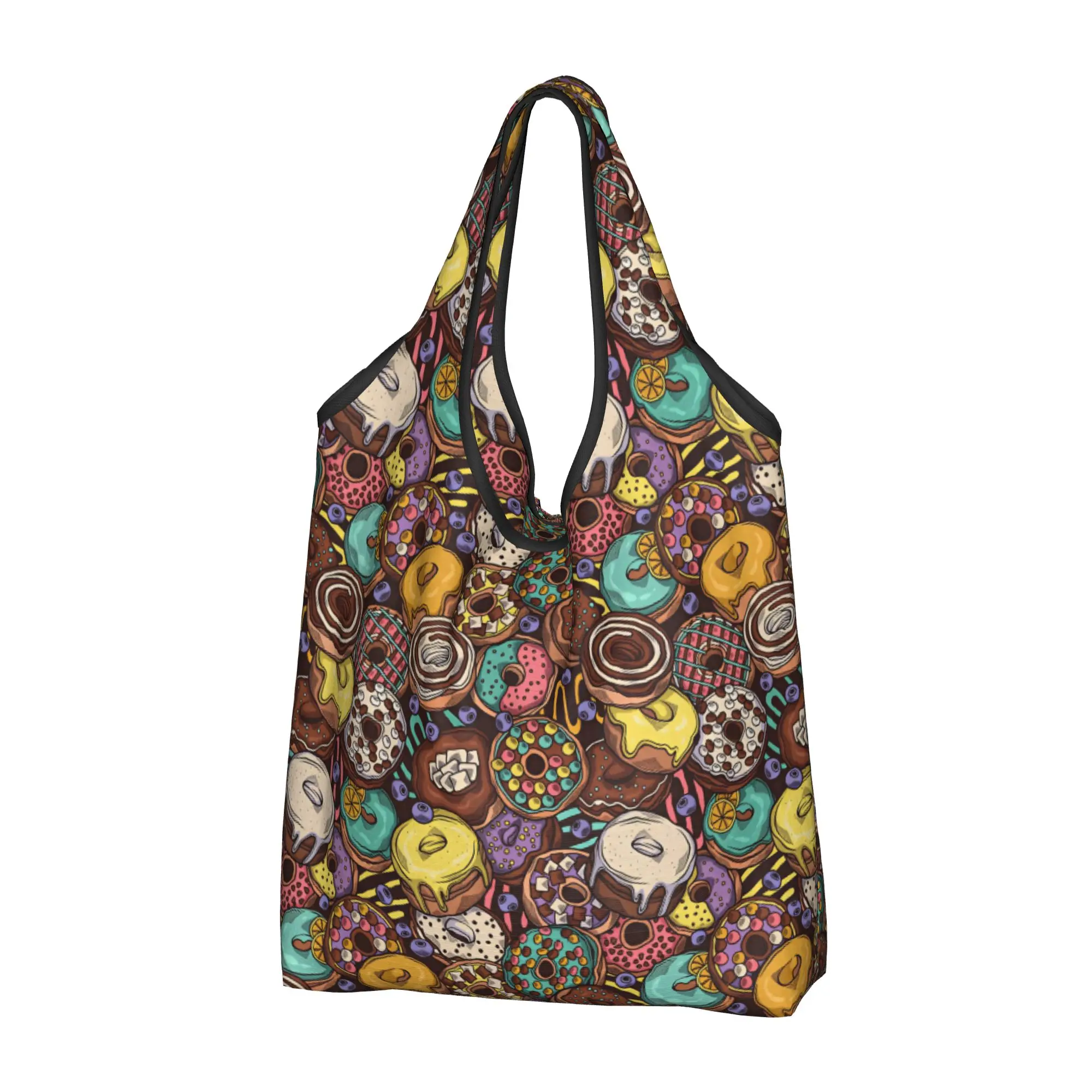 Recycling Chocolate Glazed Donut Shopping Bag Women Tote Bag Portable  Strawberry Frosted Donut Groceries Shopper Bags