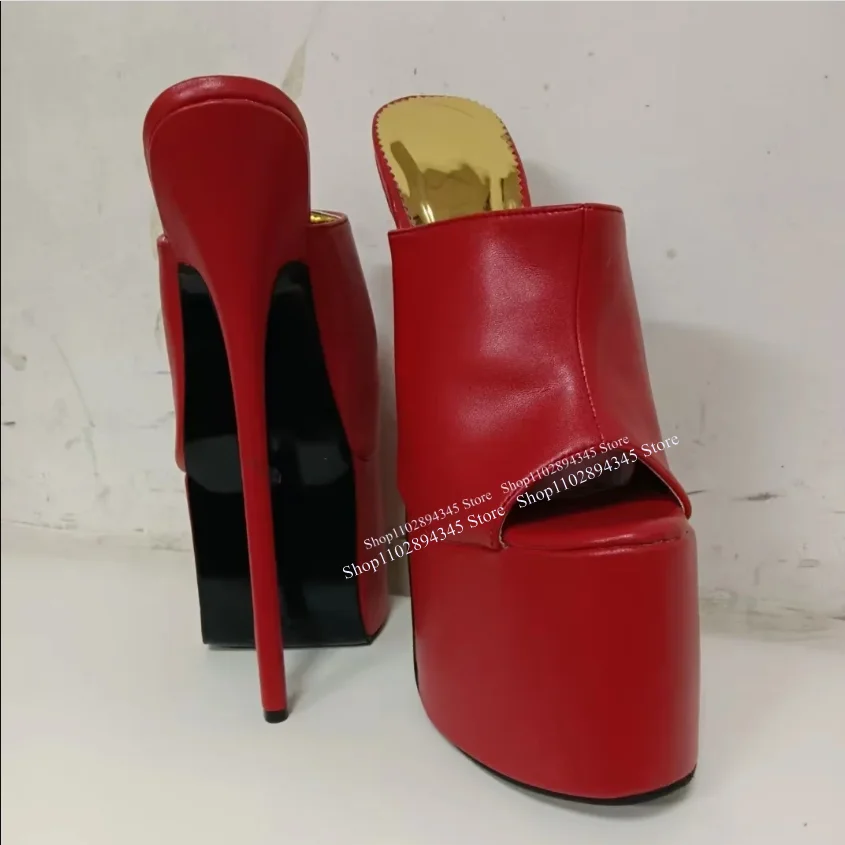 Red Leather Platform Sandals Thin High Heel Peep Toe Cool Fashionable Sexy Summer Big Size Woman Shoes Zapatillas Mujer