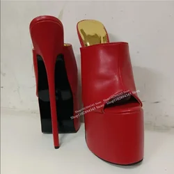 Rood Lederen Platform Sandalen Dunne Hoge Hak Peep Toe Cool Modieuze Sexy Zomer Grote Maat Vrouw Schoenen Zapatillas Mujer