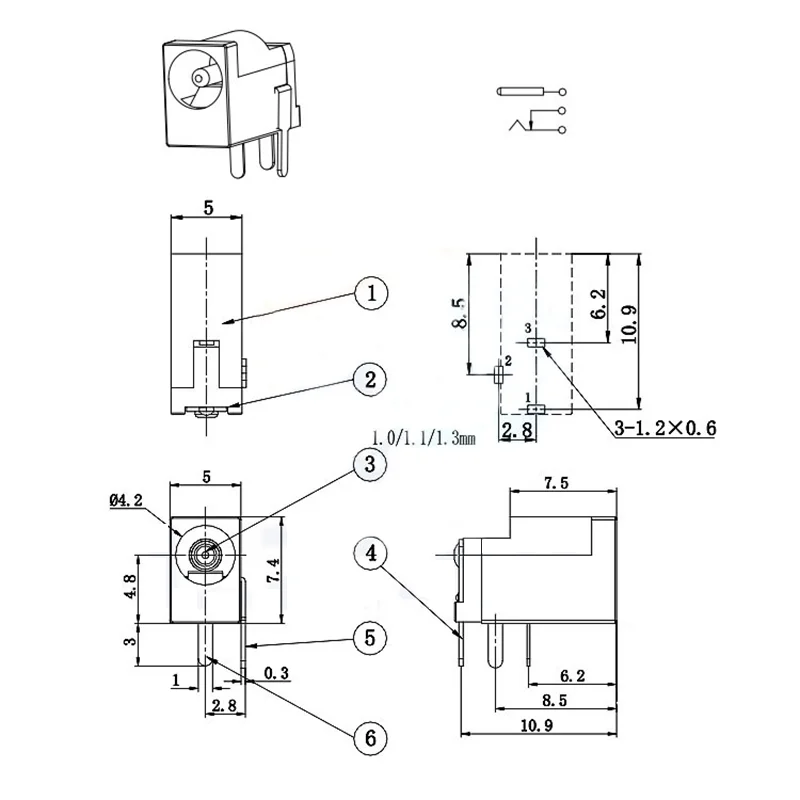 Hot Sales High Quality DC-002 0.3A 50V Black DC Power Jack Socket Connector DC002 3.5*1.3mm 1.3 Socket