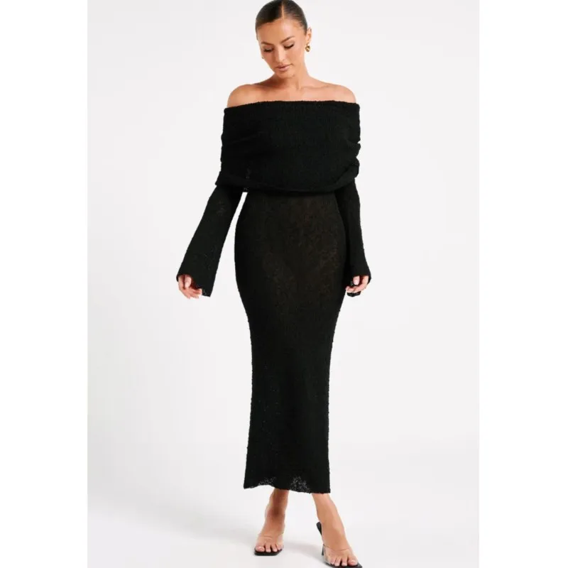 French Dress Vestidos Elegant Party Dresses Commuting Vestido Feminino Beachwear Sexy Solid Color Wrap Hip Bodycon One Line Neck