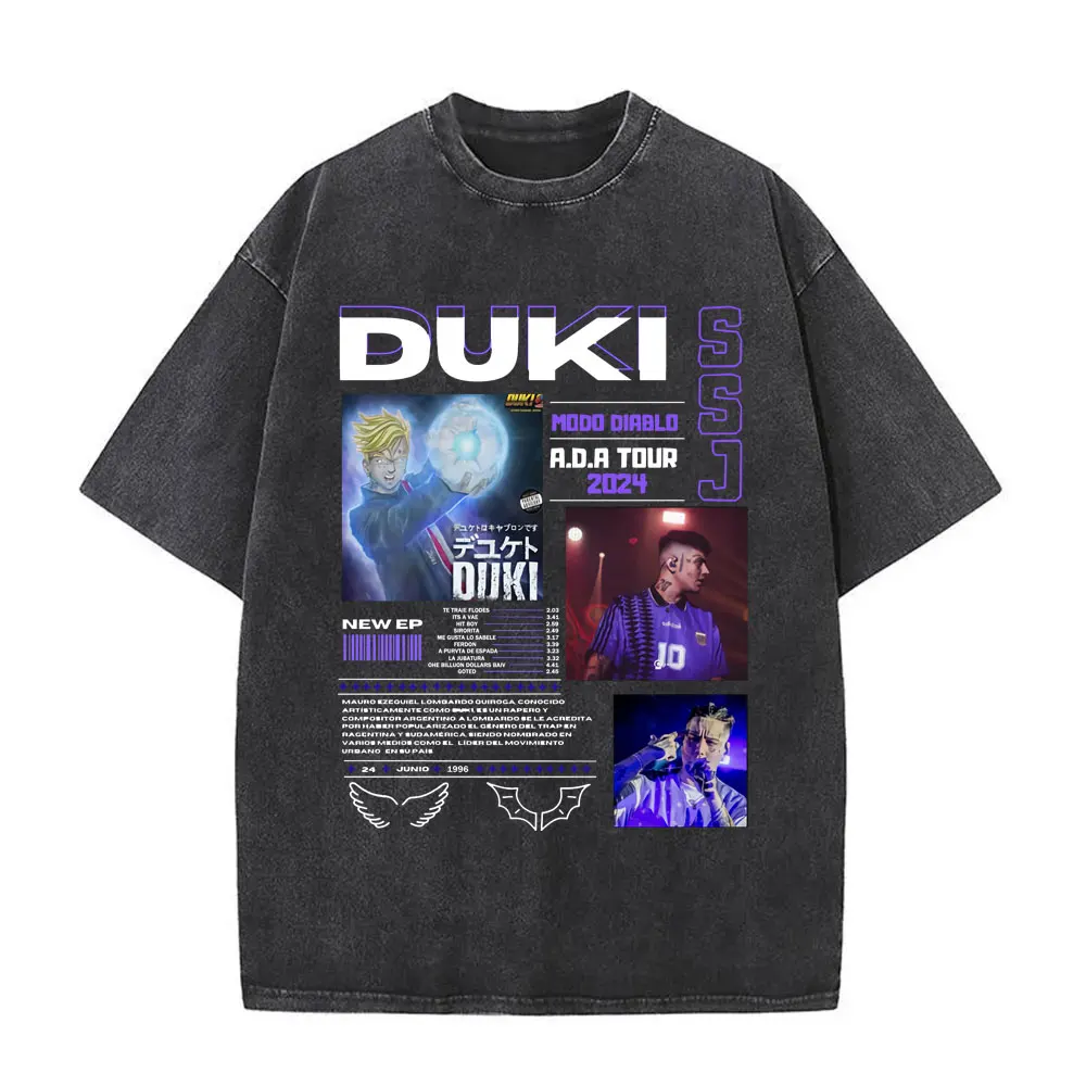 Washed Vintage Rapper Duki ADA Tour T-shirts Men's Women Clothing Oversized Hip Hop Anime Cool T Shirts Antes De Ameri Clothes