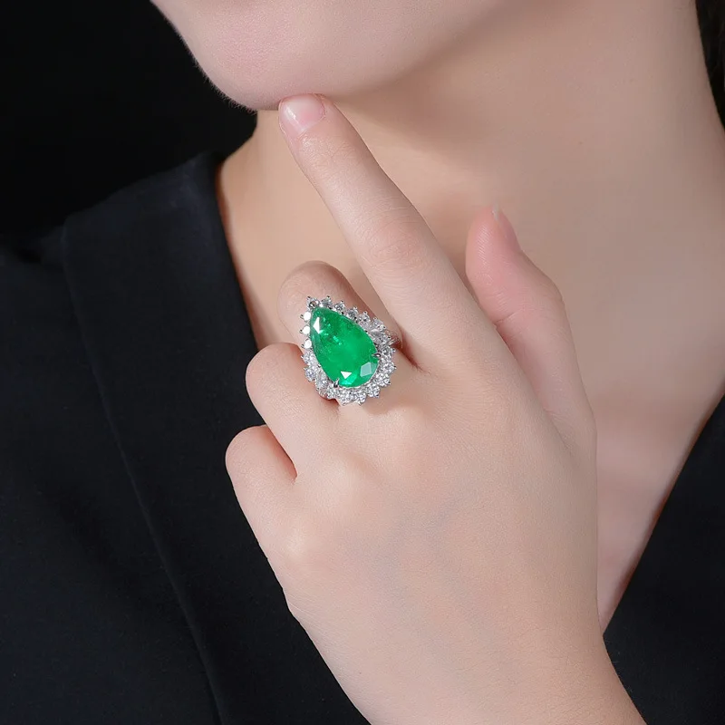 Luxury Water Drop Lab Emerald Sapphire Open Ring Exquisite Silver 925 Banquet Finger Rings Valentine\'s Day Gifts