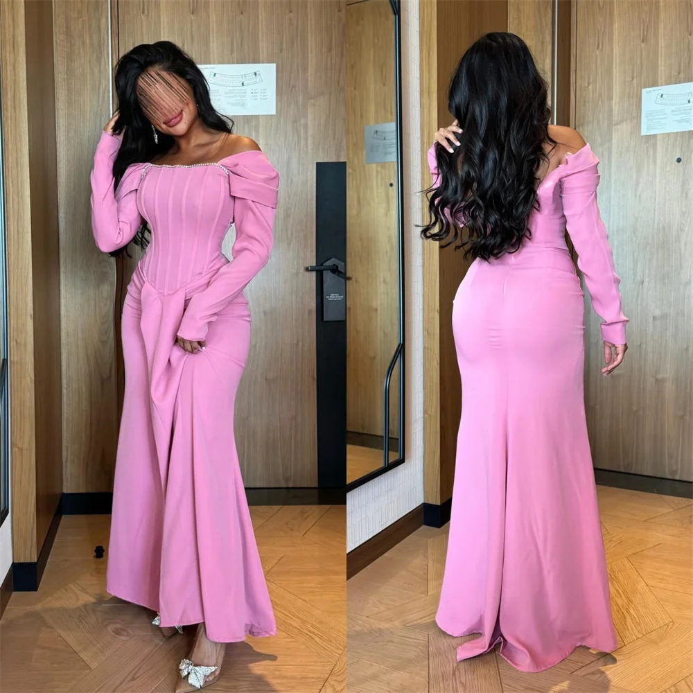 

Customized Evening Dress Saudi Arabia Dearin Off-the-shoulder Column Floor Length Skirts Layered Fold Knot Bespoke Occasion Dres