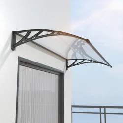 Window Awning Canopy for Doorways 60cm x 80cm Outdoor Overhang Awnings Black Bracket Transparent Panel Polycarbonate Roof Cover