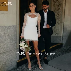 TAFN Short Wedding Dresses Spaghetti Straps Lace Full Sleeves Shawl Bridal Gown Elegant Mini Wedding Party Gown Customized