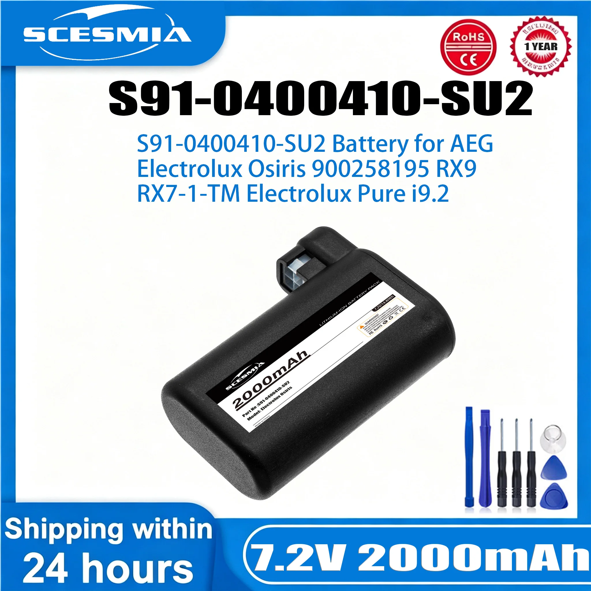 Vacuum Cleaner Battery 2000mAh OSBP72LI25 for Electrolux ERV7210TG,ERV7200DB,ERV5100IW,ERV5210TG,PI91-5SGM,PI92-4STN