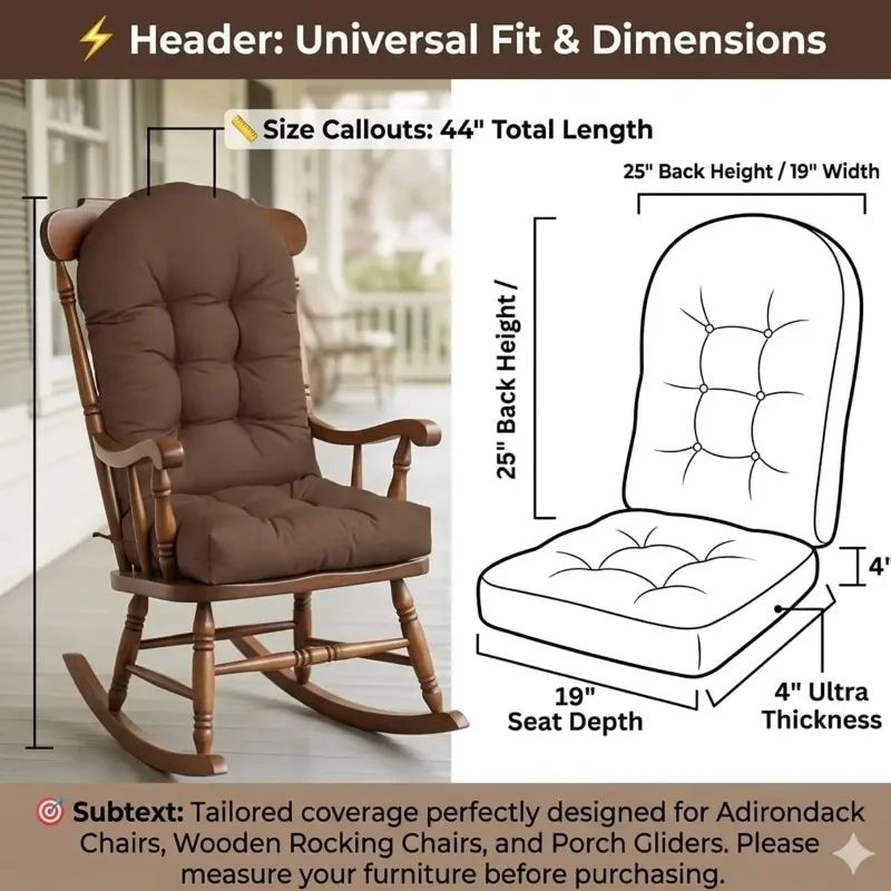 Indoor Outdoor Chair Cushion Waterproof Fade Resistant High Back Patio Chair Pad with Non Slip Tufted