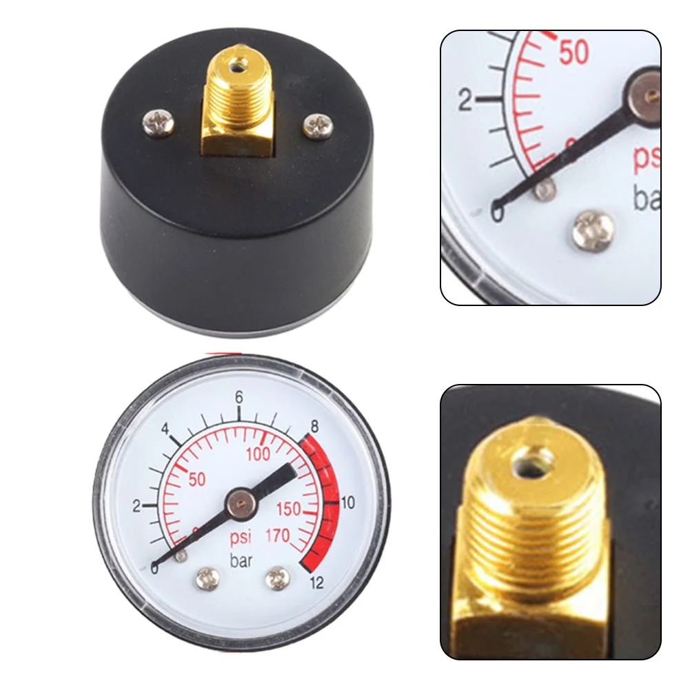 Air Compressor Pneumatic Hydraulic Fluid Pressure Gauge 0-12Bar / 0-170PSI Easy To Read Dial Measuring Instrument