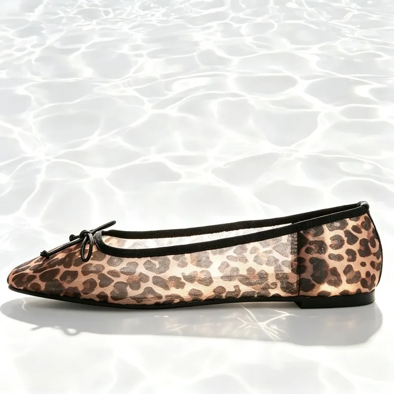 Sexy Leopard Print Brand Ballet Flat Shoes Women Fashion Round Toe Bow Design Mary Jane Shoes Elegant Cozy Shallow Casual Shoes